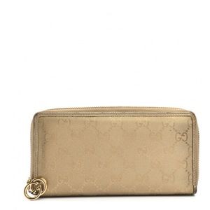 Gucci Imprime Monogram Zip Around Wallet Gold